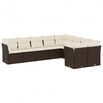 Set canapele de grădină cu perne, 9 piese, maro, poliratan - Img 2