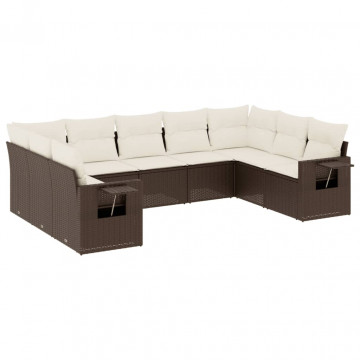 Set canapele de grădină cu perne, 9 piese, maro, poliratan - Img 2