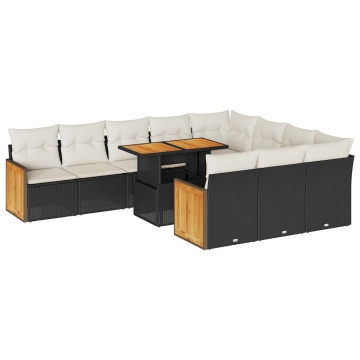 Set canapele grădină cu perne 11 piese, negru, poliratan/acacia - Img 2
