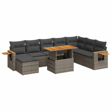 Set canapele grădină cu perne 7 piese gri poliratan/lemn acacia - Img 2