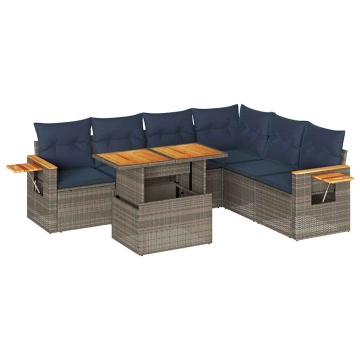 Set canapele grădină cu perne 7 piese gri poliratan/lemn acacia - Img 2