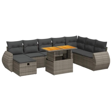 Set canapele grădină cu perne 9 piese gri poliratan/lemn acacia - Img 2