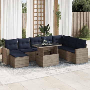 Set canapele grădină cu perne 9 piese gri poliratan/lemn acacia - Img 1