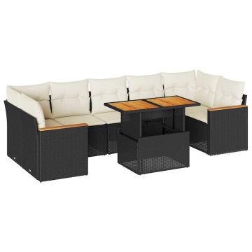Set canapele grădină perne 7 piese negru, poliratan/lemn acacia - Img 2
