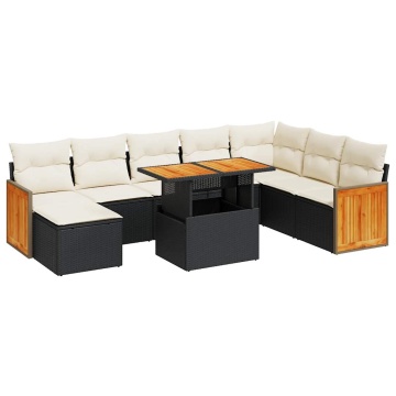 Set canapele grădină perne 7 piese negru, poliratan/lemn acacia - Img 2
