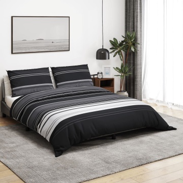 Set cu husă de pilotă, negru și alb, 240x220 cm, bumbac - Img 1