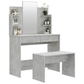 Set cu masă de toaletă, gri beton, 96x40x142 cm - Img 3
