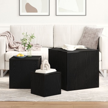 Set de 3 mese laterale stivuibile, stejar negru, lemn prelucrat - Img 3