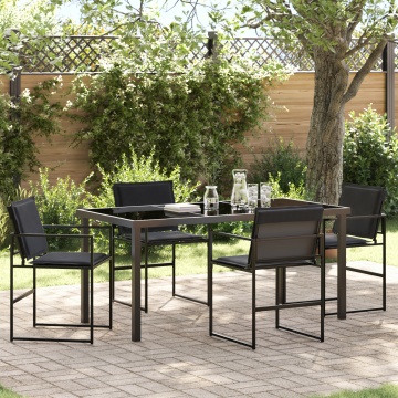 Set de 5 Piese pentru Dining în Grădină cu Pernițe Negru Textilene și Oțel - Img 1
