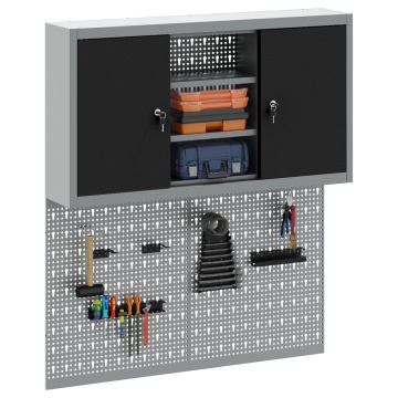 Set de Birou cu 3 Piese și Panou pentru Unelte Montat pe Perete Metal Negru - Img 3