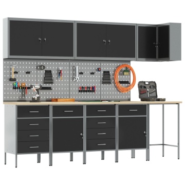 Set de Birou și Panou cu Umerașe 12 Piese Negru MDF și Metal - Img 3