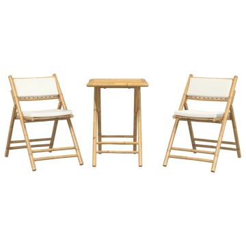 Set de bistro pliabil, 3 piese, cu perne alb crem, bambus - Img 4