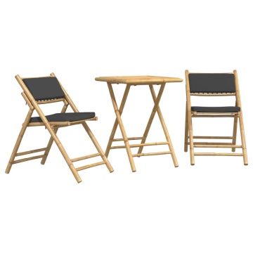 Set de bistro pliabil, 3 piese, cu perne gri închis, bambus - Img 2