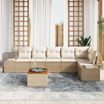 Set de canapea 7 piese pentru gradina cu perne Bej Ratan Acacia - Img 3
