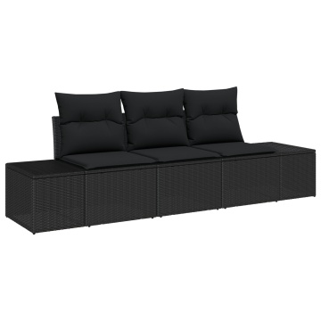 Set de Canapea de Grădină cu 3 Piese cu Perne Negru Poliratan - Img 2