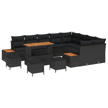Set de canapea de grădină de 13 piese cu perne din ratan negru, Set de dining de grădină de 4 piese cu perne din ratan negru - Img 2
