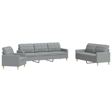 Set de canapele, 3 piese, gri deschis, textil - Img 2