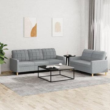 Set de canapele cu perne, 2 piese, gri deschis, textil - Img 1