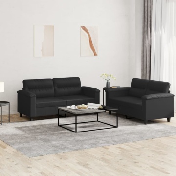 Set de canapele cu perne, 2 piese, negru, piele ecologică - Img 1