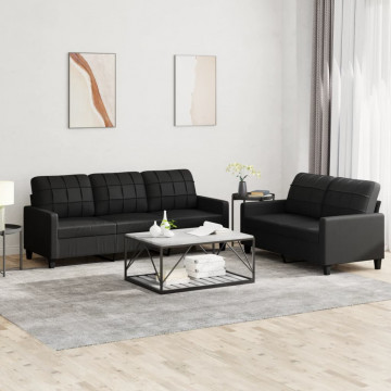 Set de canapele cu perne, 2 piese, negru, piele ecologică - Img 1
