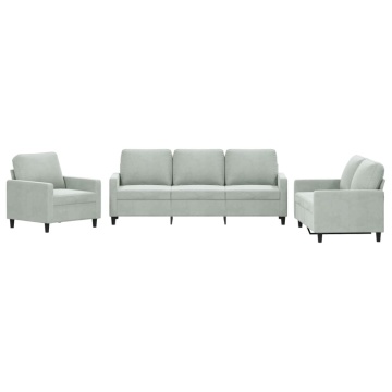 Set de canapele cu perne, 3 piese, gri deschis, catifea - Img 2