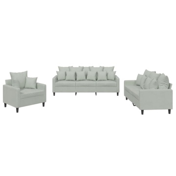 Set de canapele cu perne, 3 piese, gri deschis, catifea - Img 2