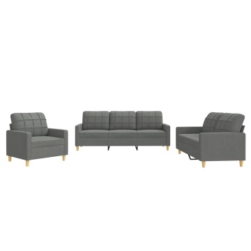 Set de canapele cu perne, 3 piese, gri închis, textil - Img 2