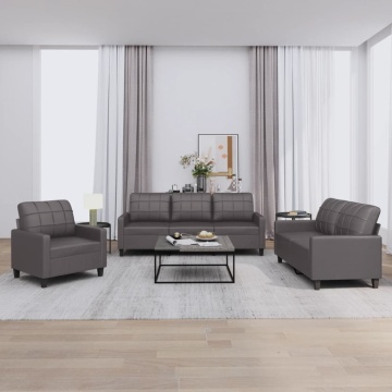 Set de canapele cu perne, 3 piese, gri, piele ecologică - Img 1