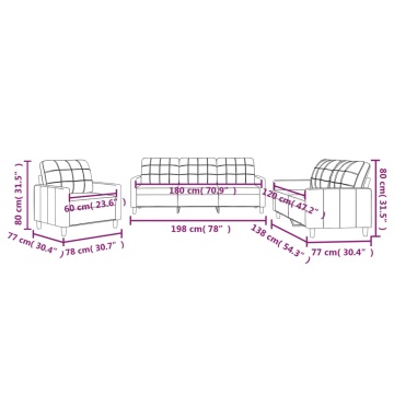 Set de canapele cu perne, 3 piese, negru, textil - Img 7