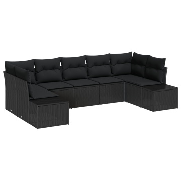 Set de canapele de grădină cu 7 piese și perne, Ratan Polimat negru - Img 2