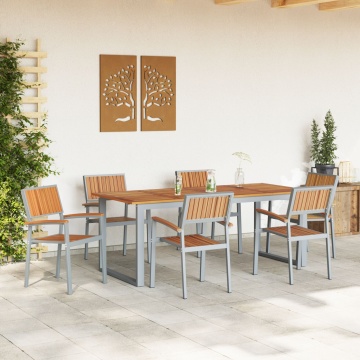 Set de dining de grădină 7 piese Gri din oțel și lemn de acacia - Img 4