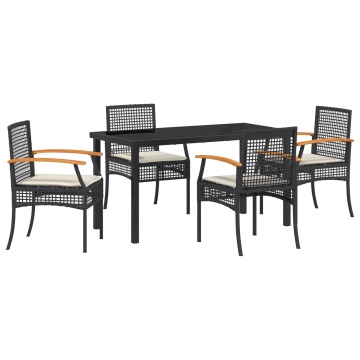 Set de dining de grădină de 5 piese cu perne din ratan negru sintetic - Img 2