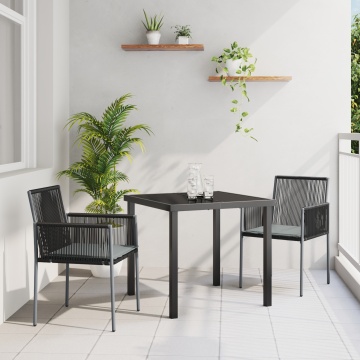 Set de dining grădină 3 piese cu perne Negre din poliratan - Img 1