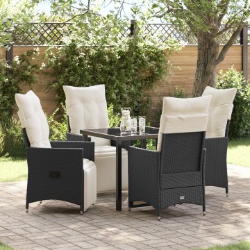 Set de dining pentru grădină 5 piese cu perne Negru Poliratan - Img 1