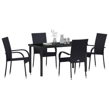 Set de dining pentru grădină , 5 piese, Negru, Poliratan - Img 3