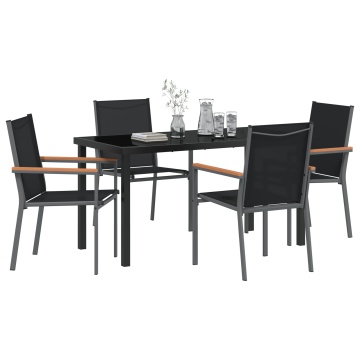 Set de Dining pentru Grădină 5 Piese Negru Textilenă și Oțel - Img 3