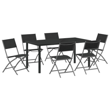 Set de Dining pentru Grădină 7 Piese Negru Textil și Oțel - Img 2