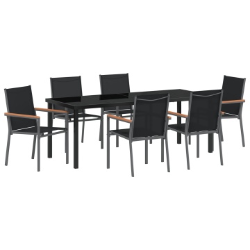 Set de dining pentru grădină 7 piese Negru Textilenă și Oțel - Img 2