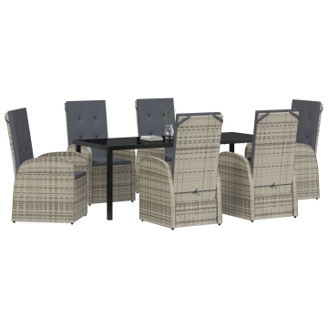 Set de dining pentru grădină cu 7 piese și perne Gri din ratan poliester - Img 3
