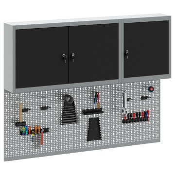 Set de dulap de unelte și panou perforat cu 5 piese montat pe perete Metal negru - Img 3