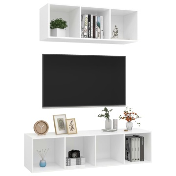 Set de dulapuri TV, 2 piese, alb, lemn prelucrat - Img 3