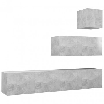 Set de dulapuri TV, 4 piese, gri beton, lemn prelucrat - Img 2