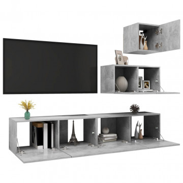 Set de dulapuri TV, 4 piese, gri beton, lemn prelucrat - Img 3