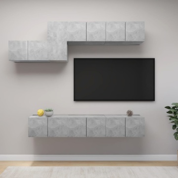 Set de dulapuri TV, 7 piese, gri beton, lemn prelucrat - Img 1