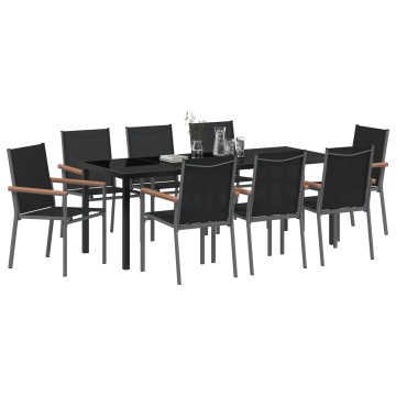 Set de grădină pentru luat masa , 9 piese, Negru, Textilenă și Oțel - Img 3