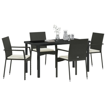 Set de masă de grădină cu perne 5 piese Negru Poliratan - Img 3