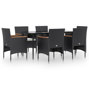 Set de masă pentru grădină, 7 piese, cu perne, negru - Img 2