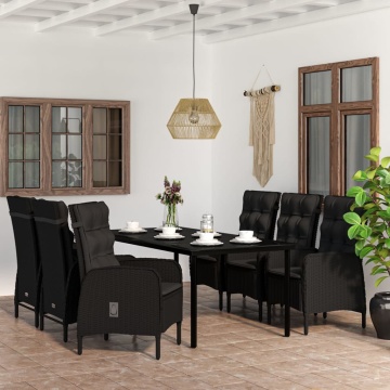 Set de masă pentru grădină, 7 piese, cu perne, negru - Img 1