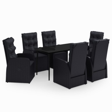 Set de masă pentru grădină, 7 piese, cu perne, negru - Img 2