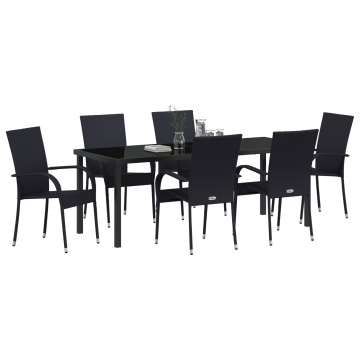 Set de masă pentru grădină 7 piese Poliratan negru - Img 3